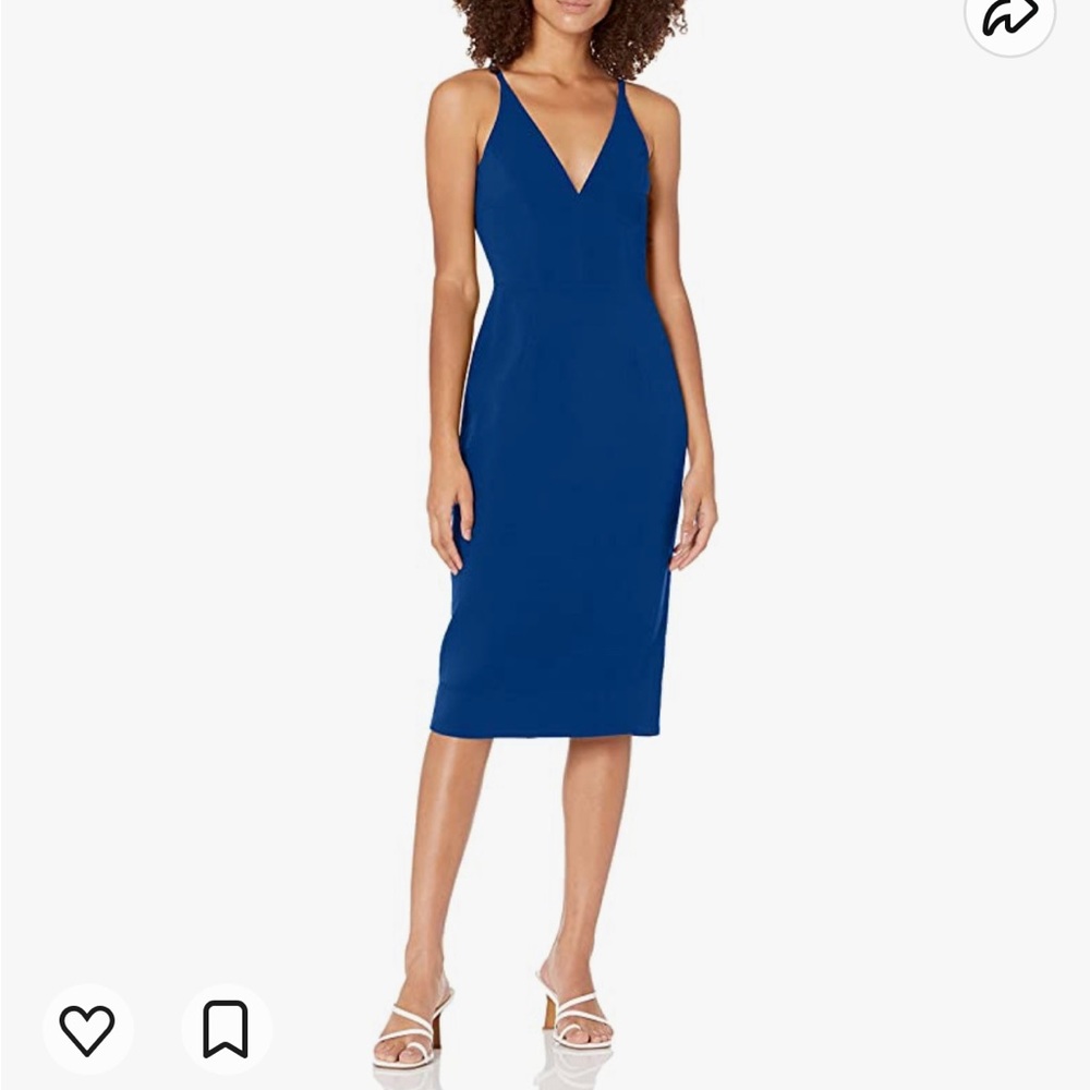 Dress the Population Women's Lyla Plunging Sleeveless Fitted Midi Sheath Dress